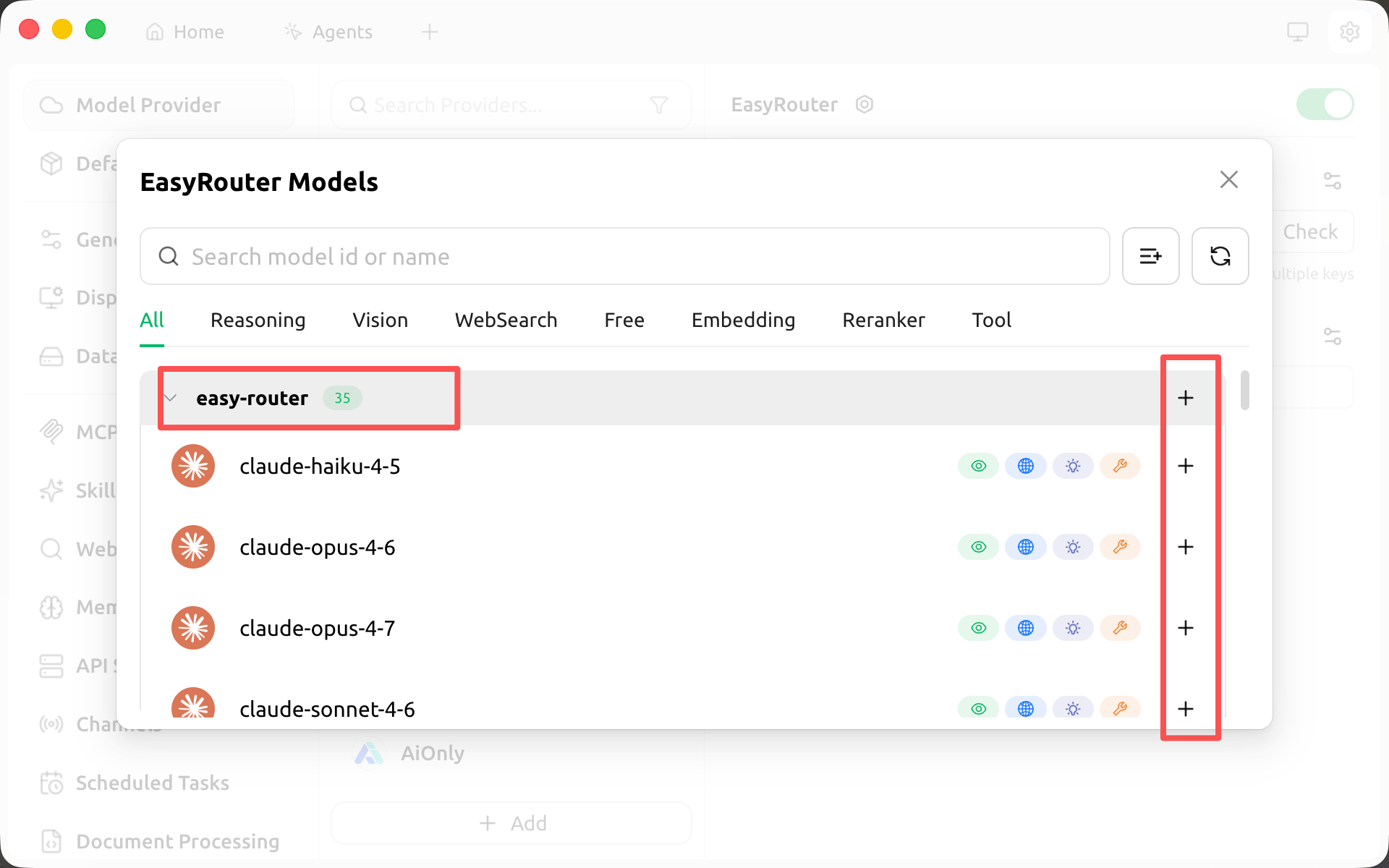 Adding models from the popup model list